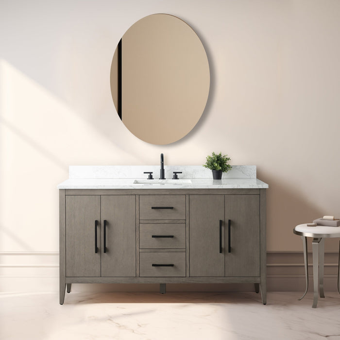 60” Single Sink Bathroom Vanity Cabinet with Engineered Marble Top - HomeBeyond