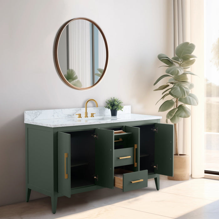 60” Single Sink Bathroom Vanity Cabinet with Engineered Marble Top - HomeBeyond