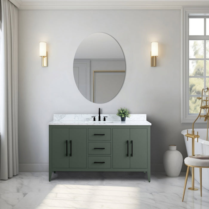 60” Single Sink Bathroom Vanity Cabinet with Engineered Marble Top - HomeBeyond