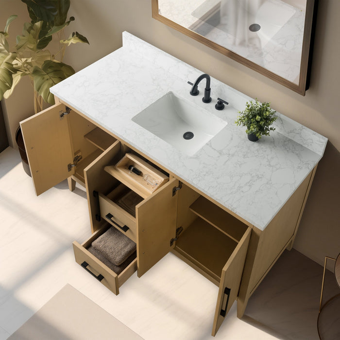 60” Single Sink Bathroom Vanity Cabinet with Engineered Marble Top - HomeBeyond