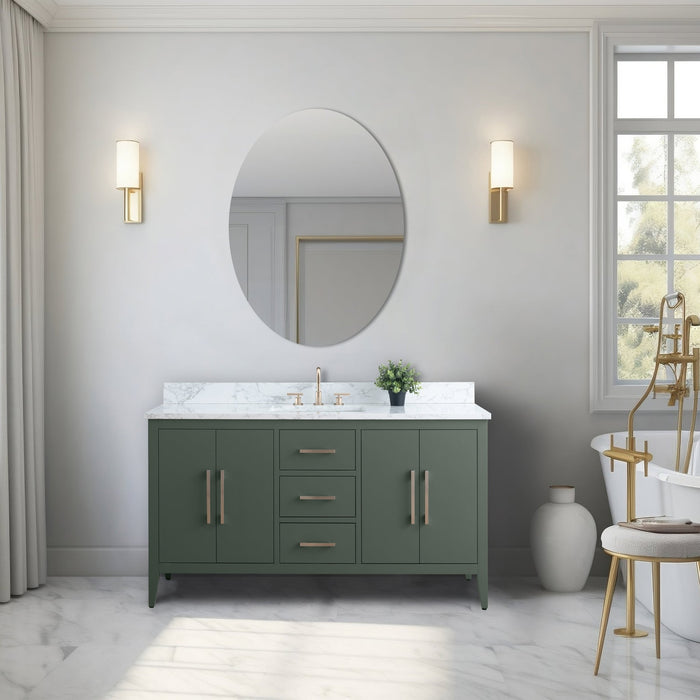 60” Single Sink Bathroom Vanity Cabinet with Engineered Marble Top - HomeBeyond