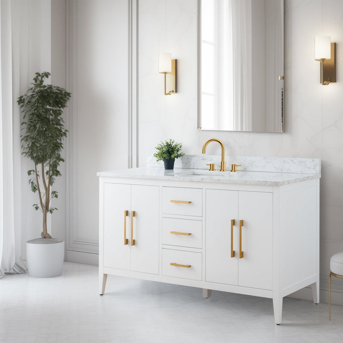 60” Single Sink Bathroom Vanity Cabinet with Engineered Marble Top - HomeBeyond