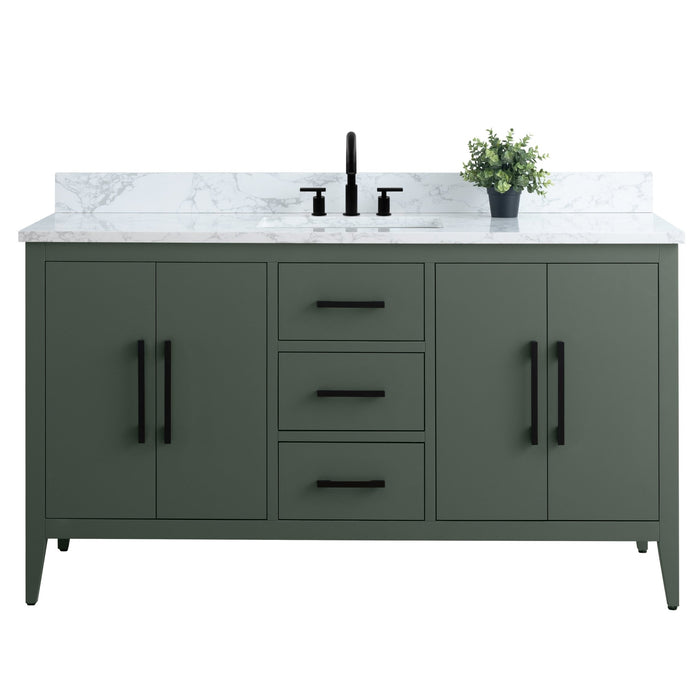 60” Single Sink Bathroom Vanity Cabinet with Engineered Marble Top - HomeBeyond