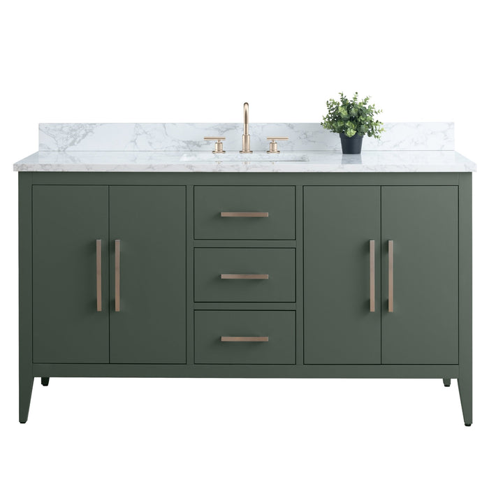 60” Single Sink Bathroom Vanity Cabinet with Engineered Marble Top - HomeBeyond