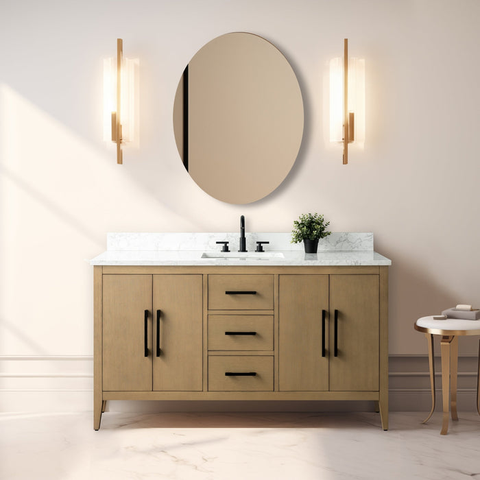 60” Single Sink Bathroom Vanity Cabinet with Engineered Marble Top - HomeBeyond