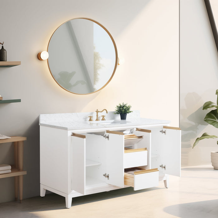 60" Single Sink Bathroom Vanity with Engineered Marble Top - HomeBeyond