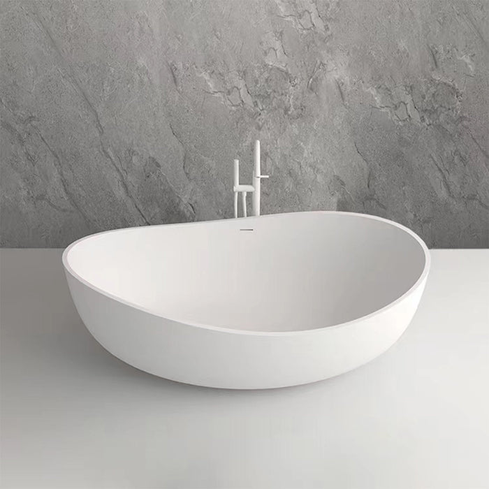 63” X 37” White Stone Freestanding Bathtub - HomeBeyond