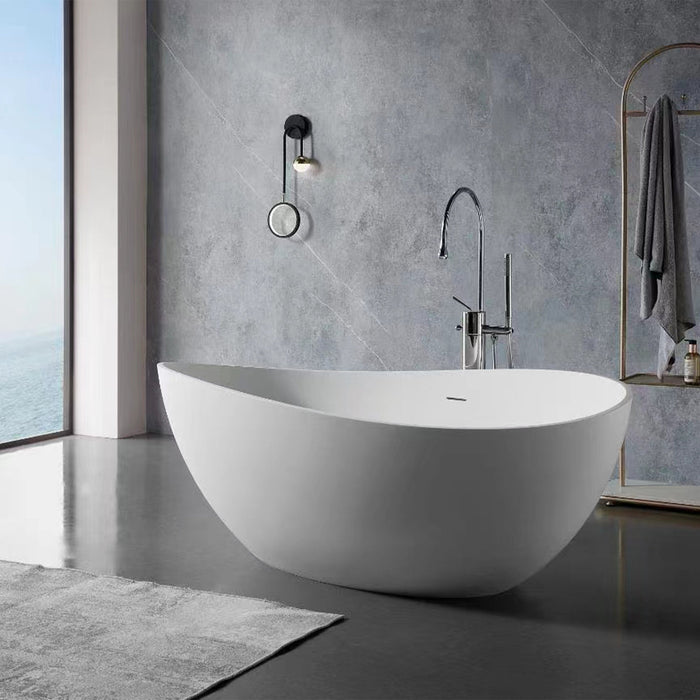 63” X 37” White Stone Freestanding Bathtub - HomeBeyond