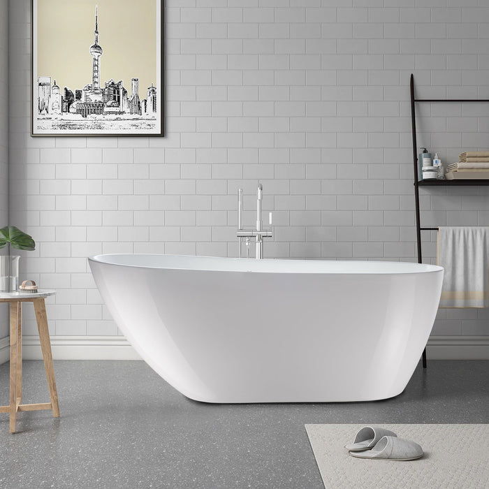 67" or 55" White Acrylic Freestanding Air Bubble Soaking Bathtub - HomeBeyond