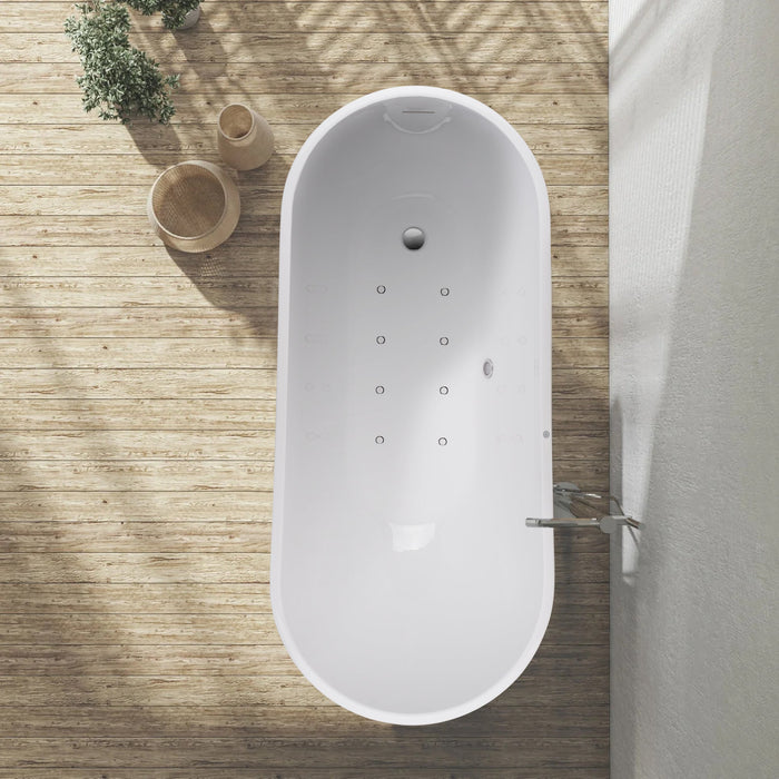 67" or 55" White Acrylic Freestanding Air Bubble Soaking Bathtub - HomeBeyond