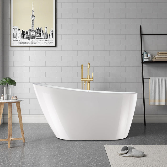 67" or 55" White Acrylic Freestanding Air Bubble Soaking Bathtub - HomeBeyond