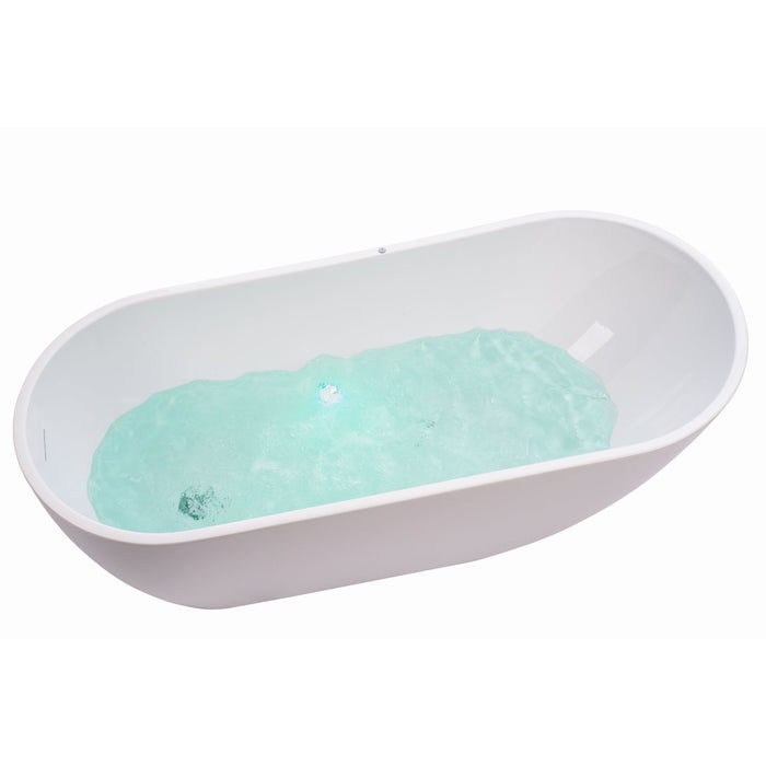 67" or 55" White Acrylic Freestanding Air Bubble Soaking Bathtub - HomeBeyond