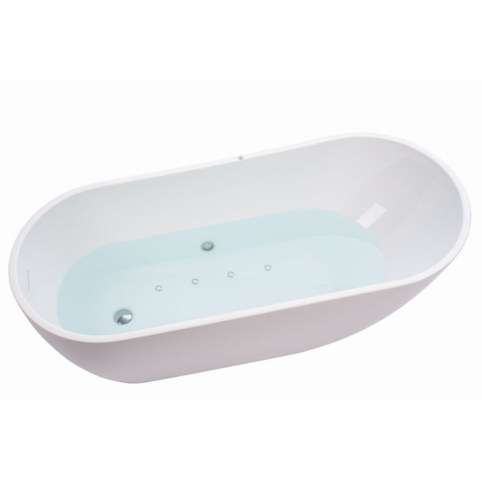 67" or 55" White Acrylic Freestanding Air Bubble Soaking Bathtub - HomeBeyond