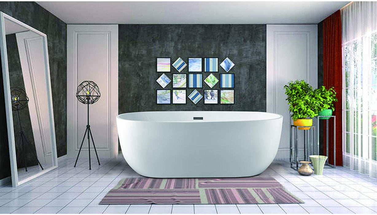 67" or 59" Freestanding White Acrylic Bathtub UPC Certified Modern Stand Alone Soaking Tub - HomeBeyond