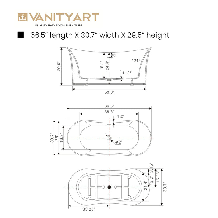 67" x 29" Freestanding Acrylic Bathtub - HomeBeyond