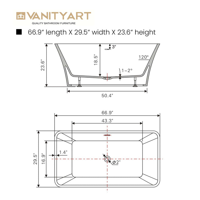 67" x 30" Freestanding Acrylic Bathtub - HomeBeyond