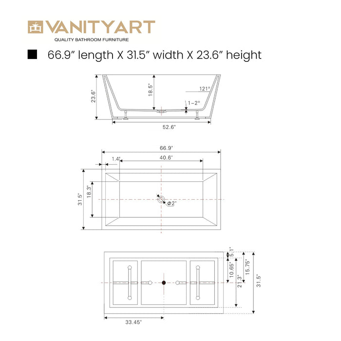 67" x 31.5" Freestanding Acrylic Bathtub - HomeBeyond