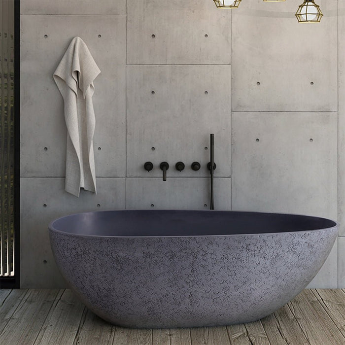 67" x 33.5" Freestanding Solid Surface Resin Stone Bathtub Soaking Tub - HomeBeyond