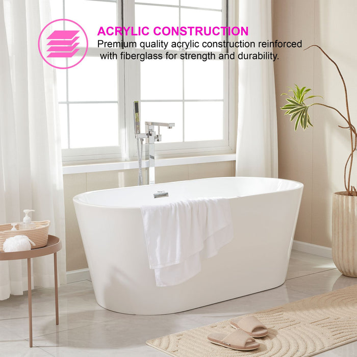 67/59/54 Inch Freestanding Acrylic Bathtub with Air Bubble System - HomeBeyond
