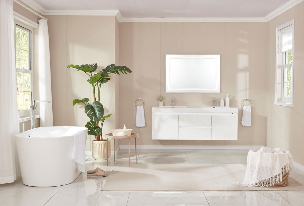 67/59/54 Inch Freestanding Acrylic Bathtub with Air Bubble System - HomeBeyond