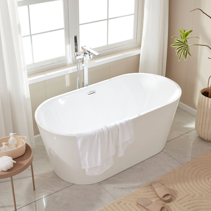 67/59/54 Inch Freestanding Acrylic Bathtub with Air Bubble System - HomeBeyond