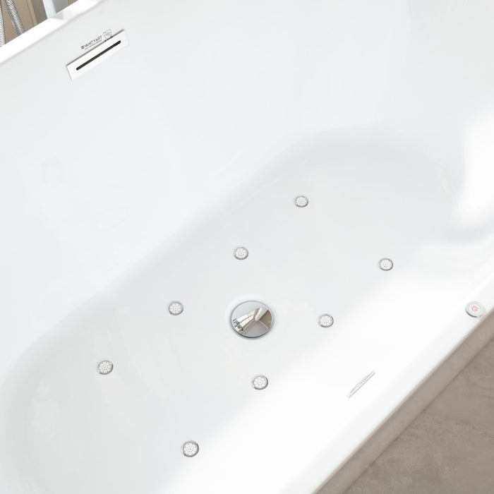 67/59/54 Inch Freestanding Acrylic Bathtub with Air Bubble System - HomeBeyond