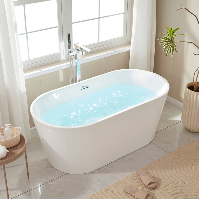 67/59/54 Inch Freestanding Acrylic Bathtub with Air Bubble System - HomeBeyond