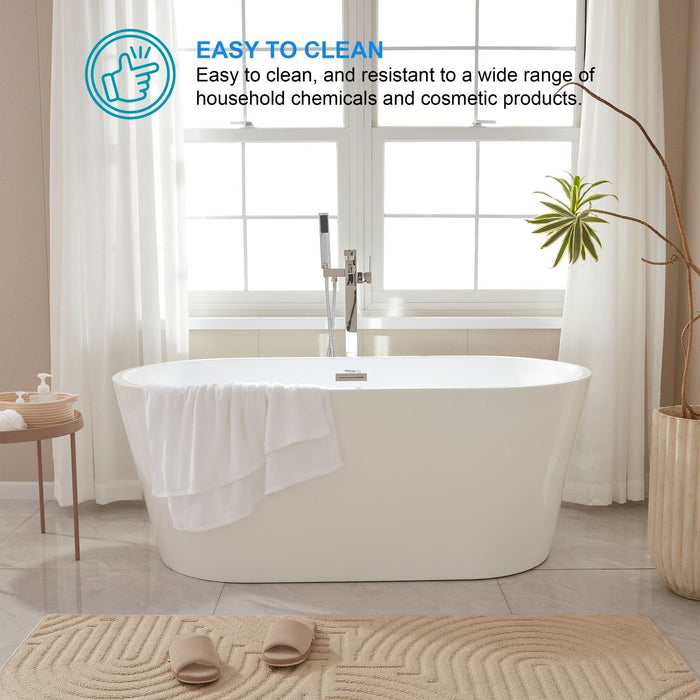 67/59/54 Inch Freestanding Acrylic Bathtub with Air Bubble System - HomeBeyond