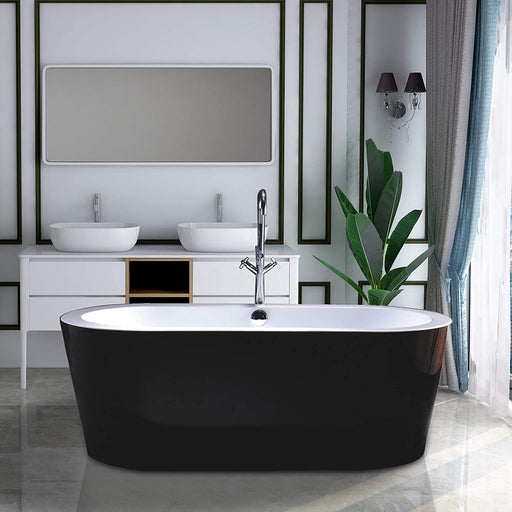 68" or 59" Freestanding Black/White Acrylic Bathtub - HomeBeyond