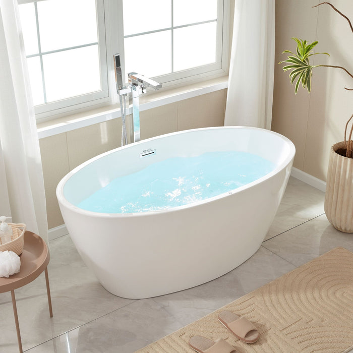 69" or 55" White Acrylic Freestanding Bathtub with Overflow and Pop-up Drain with Air Bath Option Available - HomeBeyond