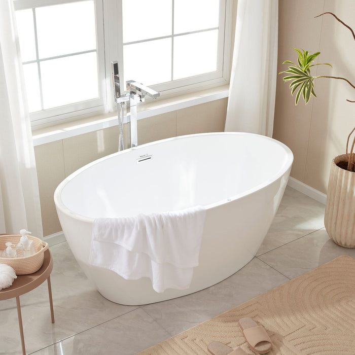 69" or 55" White Acrylic Freestanding Bathtub with Overflow and Pop-up Drain with Air Bath Option Available - HomeBeyond