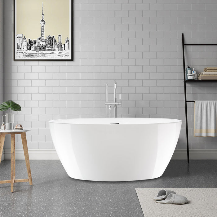 69" or 55" White Acrylic Freestanding Bathtub with Overflow and Pop-up Drain with Air Bath Option Available - HomeBeyond