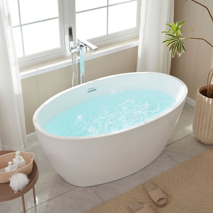 69" or 55" White Acrylic Freestanding Bathtub with Overflow and Pop-up Drain with Air Bath Option Available - HomeBeyond