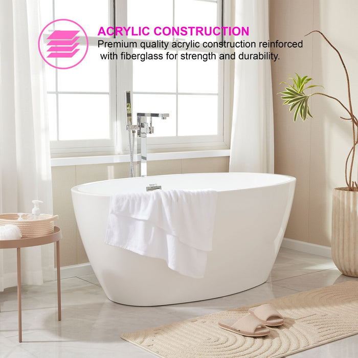 69" or 55" White Acrylic Freestanding Bathtub with Overflow and Pop-up Drain with Air Bath Option Available - HomeBeyond
