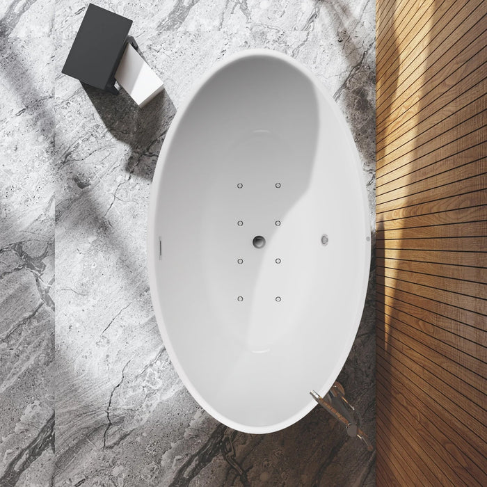 69" or 55" White Acrylic Freestanding Bathtub with Overflow and Pop-up Drain with Air Bath Option Available - HomeBeyond