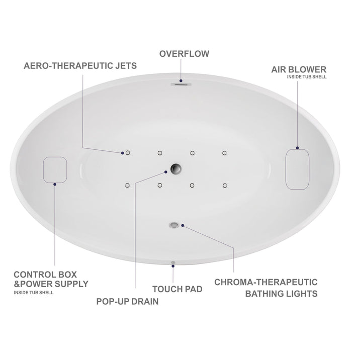 69" or 55" White Acrylic Freestanding Bathtub with Overflow and Pop-up Drain with Air Bath Option Available - HomeBeyond