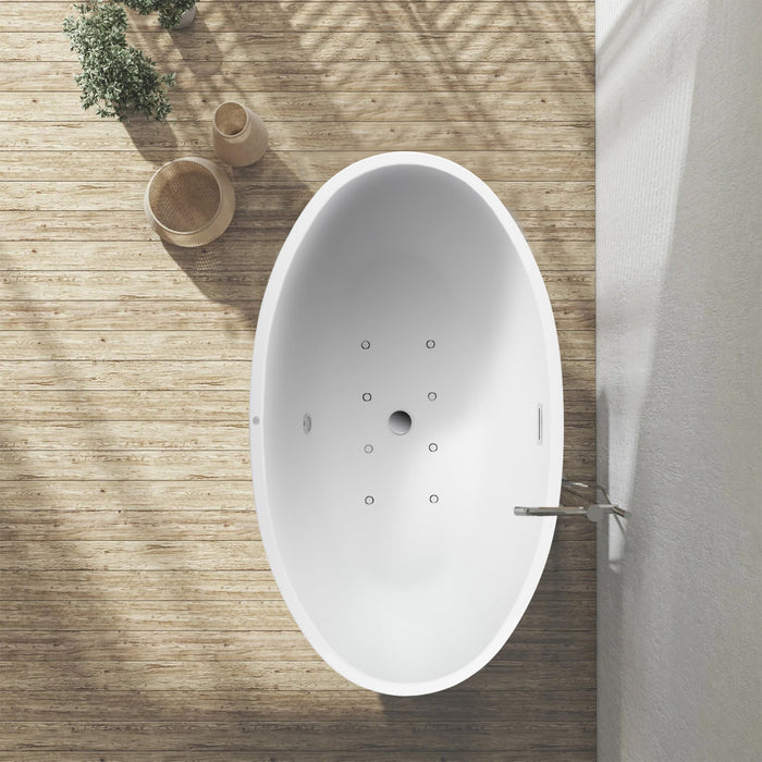 69" or 55" White Acrylic Freestanding Bathtub with Overflow and Pop-up Drain with Air Bath Option Available - HomeBeyond