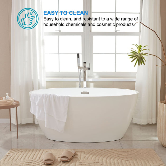 69" or 55" White Acrylic Freestanding Bathtub with Overflow and Pop-up Drain with Air Bath Option Available - HomeBeyond
