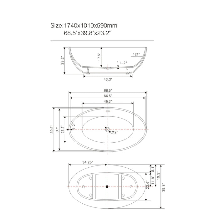 69" or 55" White Acrylic Freestanding Bathtub with Overflow and Pop-up Drain with Air Bath Option Available - HomeBeyond