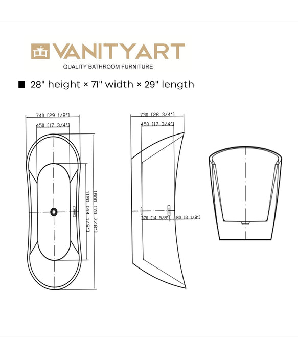 71" X 29" Freestanding Acrylic Bathtub - HomeBeyond