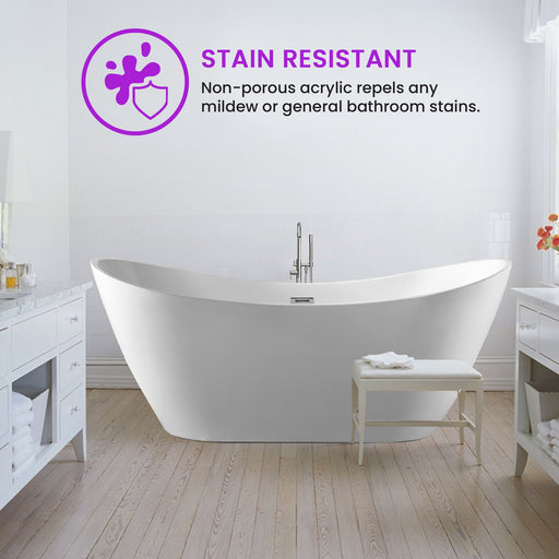 HomeBeyond 71x29 white freestanding bathtub stain-resistant non-porous acrylic surface in bright white master bathroom