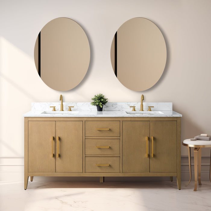 72” Double Sink Bathroom Vanity Cabinet with Engineered Marble Top - HomeBeyond