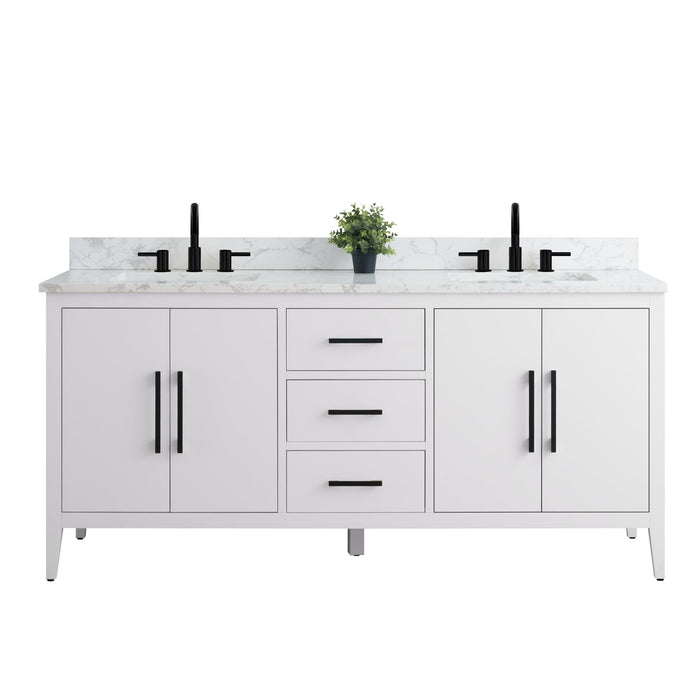 72” Double Sink Bathroom Vanity Cabinet with Engineered Marble Top - HomeBeyond