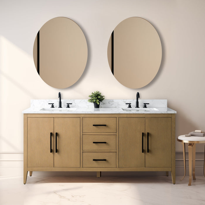 72” Double Sink Bathroom Vanity Cabinet with Engineered Marble Top - HomeBeyond