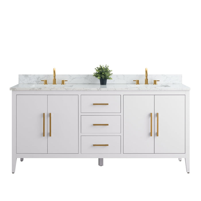 72” Double Sink Bathroom Vanity Cabinet with Engineered Marble Top - HomeBeyond