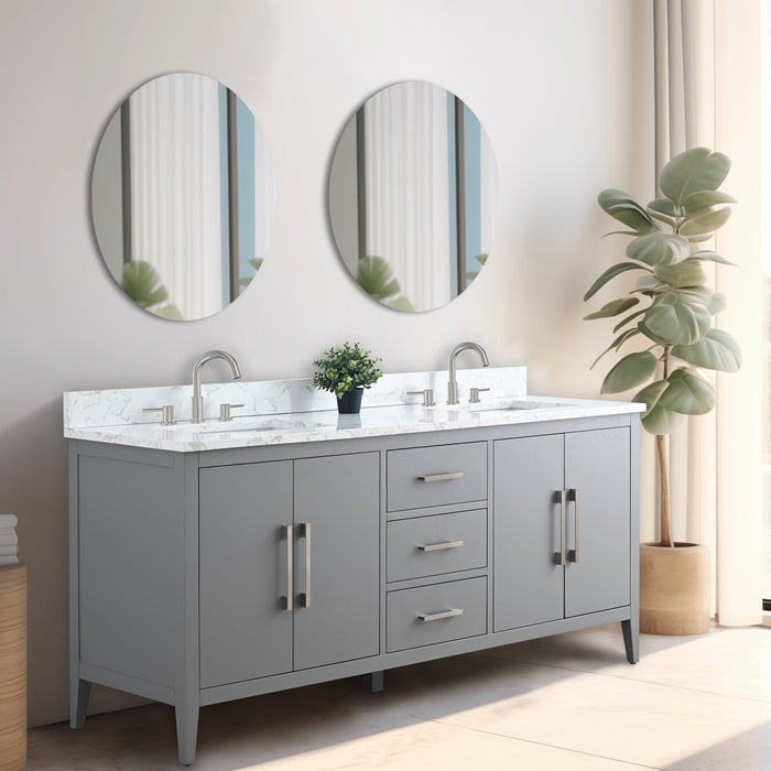 72” Double Sink Bathroom Vanity Cabinet with Engineered Marble Top - HomeBeyond