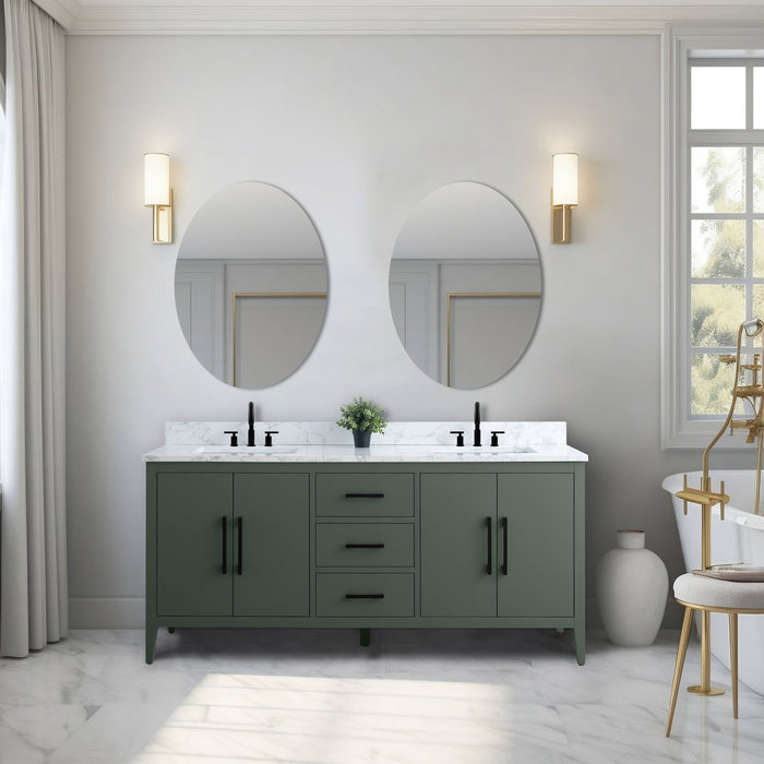 72” Double Sink Bathroom Vanity Cabinet with Engineered Marble Top - HomeBeyond