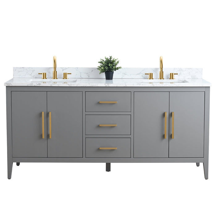 72” Double Sink Bathroom Vanity Cabinet with Engineered Marble Top - HomeBeyond