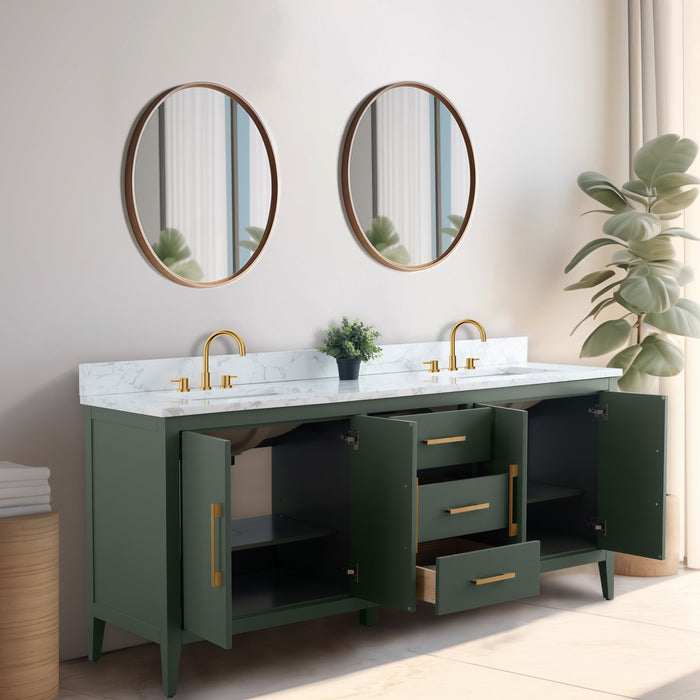 72” Double Sink Bathroom Vanity Cabinet with Engineered Marble Top - HomeBeyond