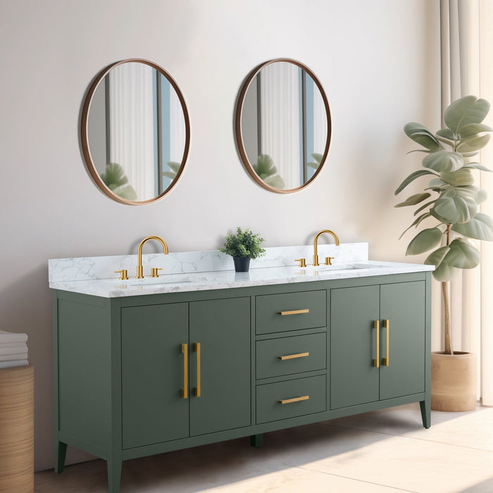 72” Double Sink Bathroom Vanity Cabinet with Engineered Marble Top - HomeBeyond